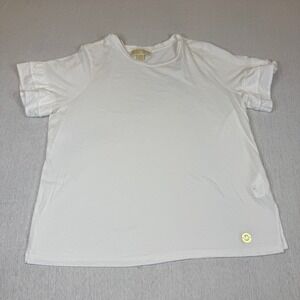 MICHAEL KORS White Short‎ Sleeve Ruffle Trim T Shirt Women Size Large